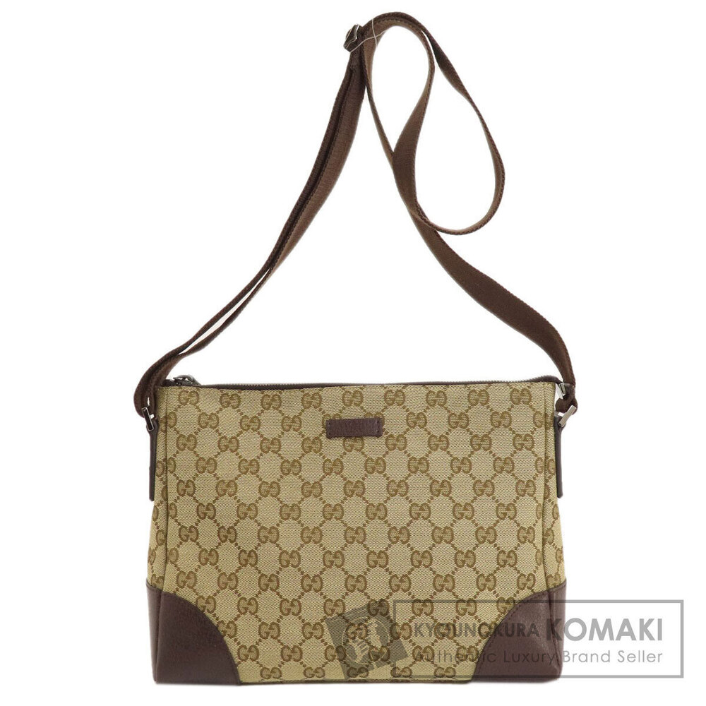 Gucci GG Canvas crossbody bag beige monogram brown leather trim
